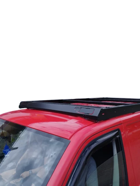 Roof rack VW T5/T6 short wheelbase Flexi series mounted on red VW van